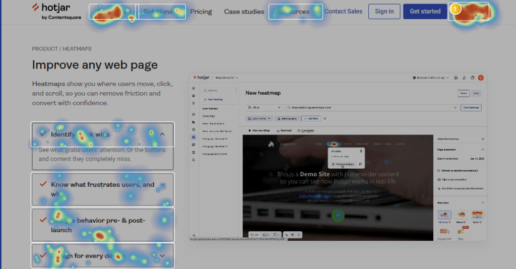 Hotjar Heatmaps Description
