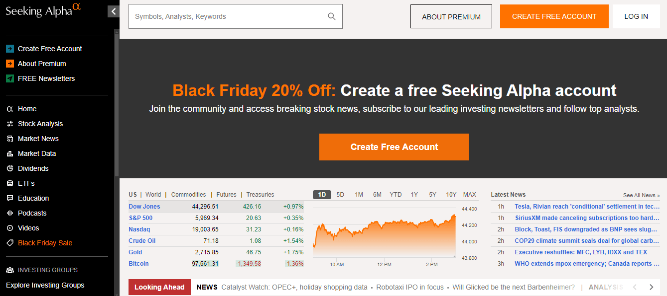 Seeking alpha stock screener and market news alternative to TradingView