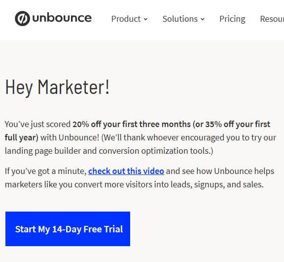 Unbounce Offer Page